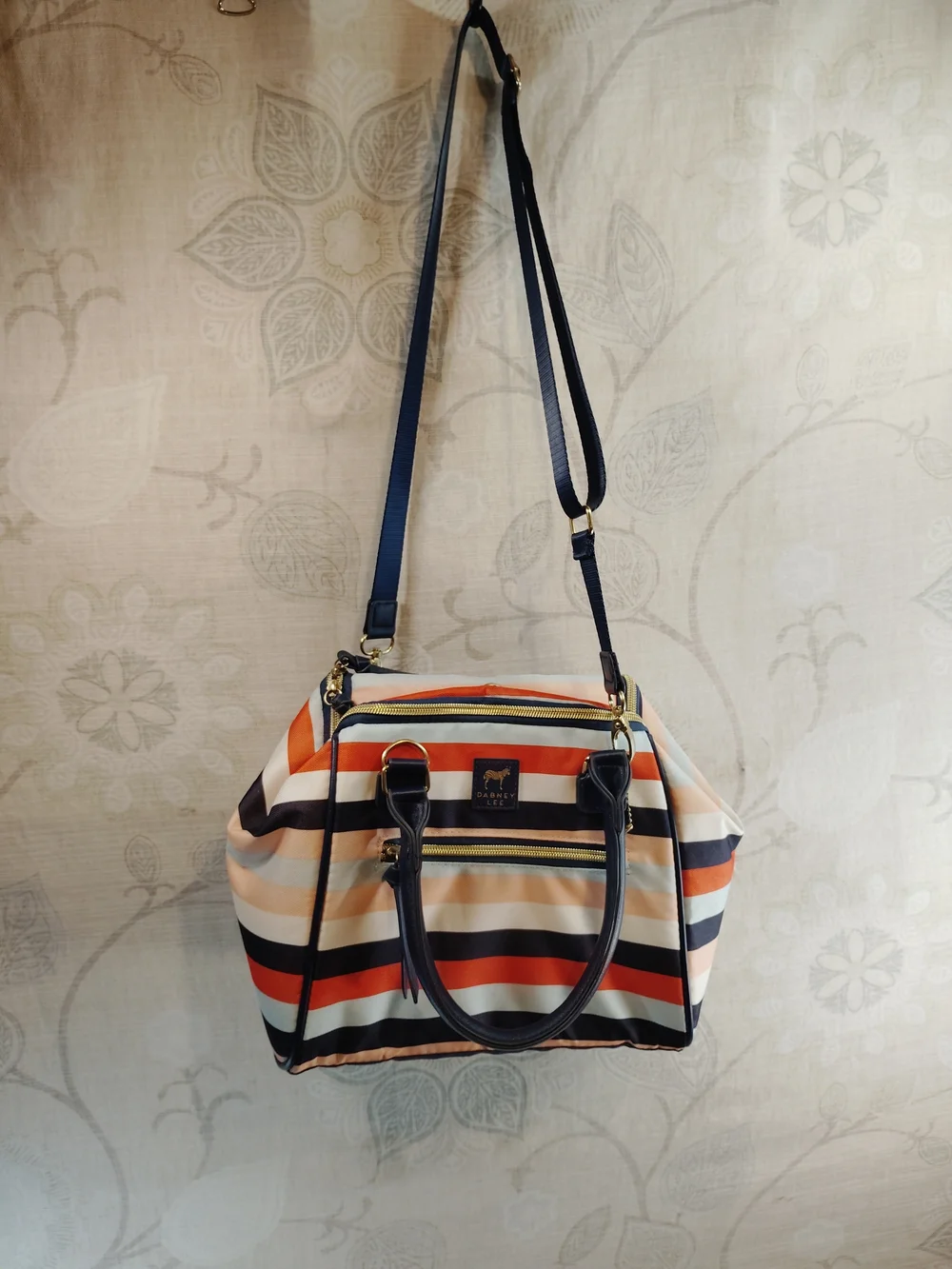 Dabney Lee Navy, Orange, Cream & Black Insulated Lunch Tote Striped Satchel